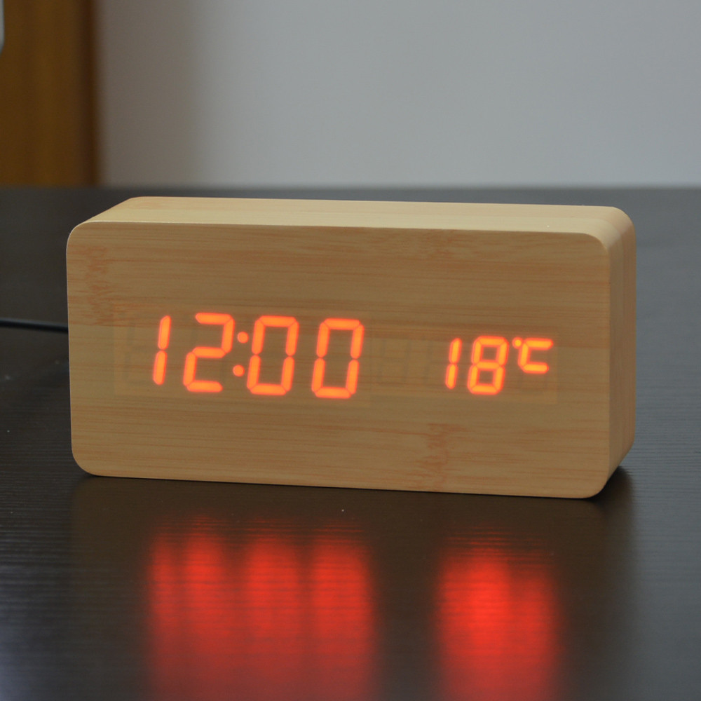 Jam Alarm LED Wood Black White